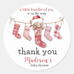 Bundle of Joy Winter Teddy Bear Baby Shower Classic Round Sticker