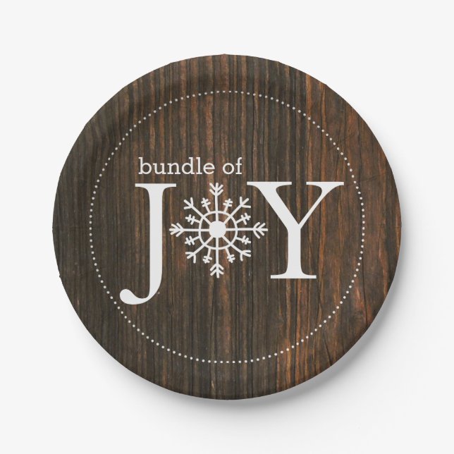 Bundle of Joy Wood Inspired Winter Baby Shower Paper Plate (Front)
