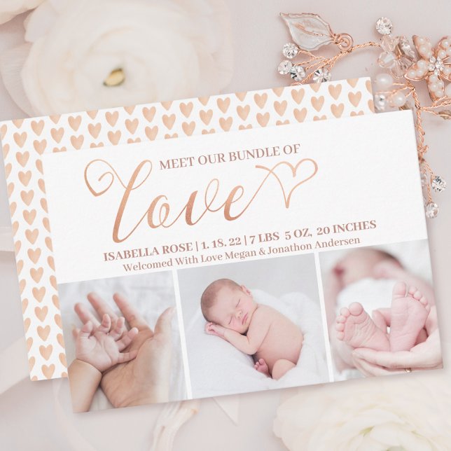Bundle of Love Valentine 3 Photo Birth Baby Announcement (Creator Uploaded)