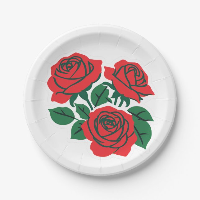 Bundle of Red Roses Formal Wedding Paper Plate (Front)