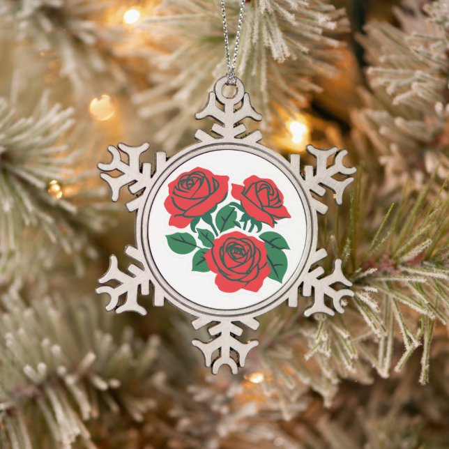 Bundle of Roses Snowflake Pewter Christmas Ornament (Tree)