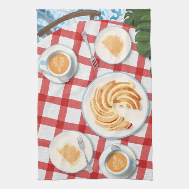 Bundt Cake and Coffee for Two Tea Towel (Vertical)