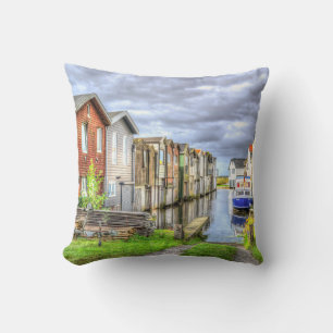 Bungalow Harbour Scenary Boat Landscape Cushion