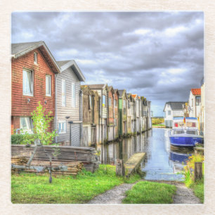 Bungalow Harbour Scenary Boat Landscape           Glass Coaster