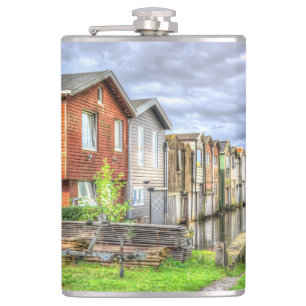 Bungalow Harbour Scenary Boat Landscape            Hip Flask