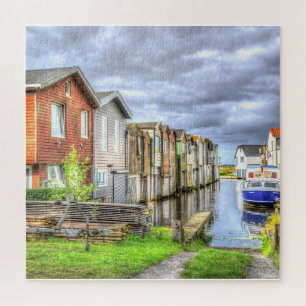 Bungalow Harbour Scenary Boat Landscape Jigsaw Puzzle