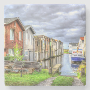 Bungalow Harbour Scenary Boat Landscape            Stone Coaster