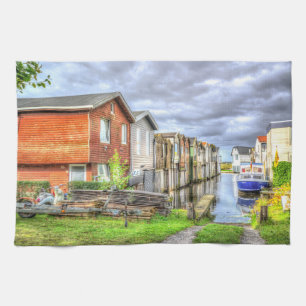 Bungalow Harbour Scenary Boat Landscape            Tea Towel