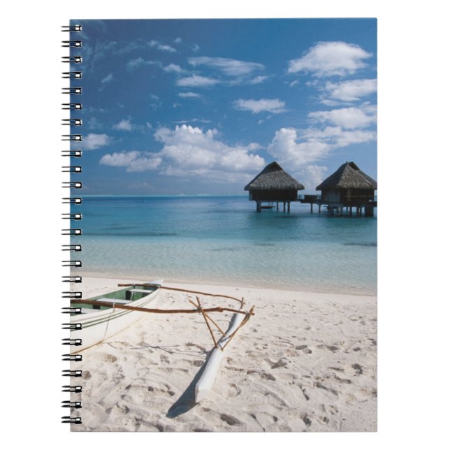 Bungalows from beach Motu Toopua Spiral Notebook (Front)