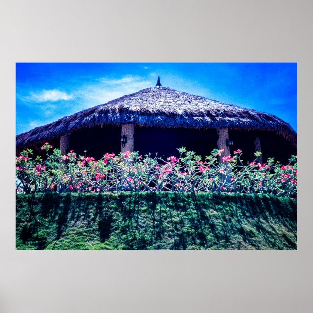 Bungalows surrounded by tropical flowers poster (Front)