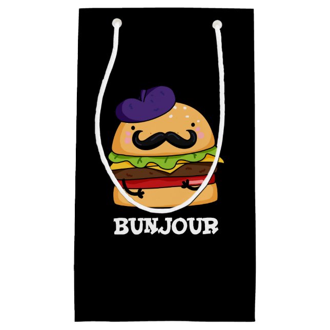 Bunjour Funny French Burger Bun Pun Dark BG Small Gift Bag (Front)