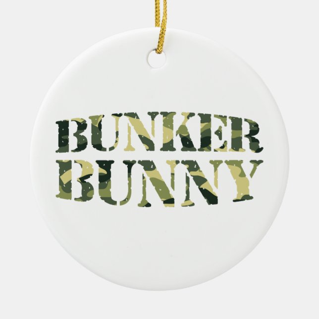 BUNKER BUNNY CAMO / CAMOUFLAGE CERAMIC TREE DECORATION (Front)