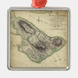 Bunker Hill Revolutionary War Map (June 17, 1775) Metal Tree Decoration