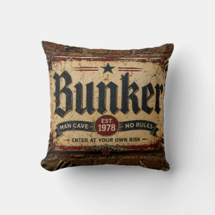 Bunker Man Cave Vintage Pub Bar Garage Decor Cushion