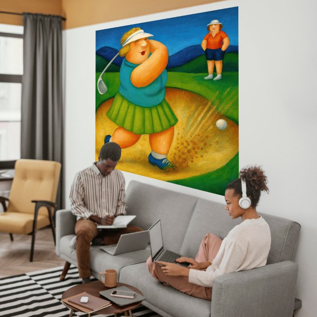 Bunker Trouble- Large Wrapped Canvas Golf Print (Bunker Trouble canvas print)