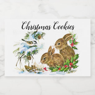 Bunnies and Birds Enjoy Snow Christmas Food Label