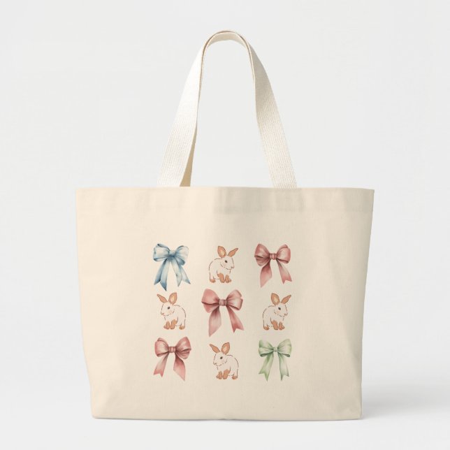Bunnies and Bows Drawstring Backpack Large Tote Bag (Front)