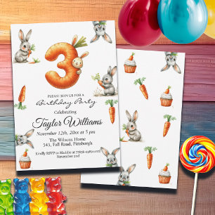 Bunnies and Carrots 3rd Birthday Party Invitation