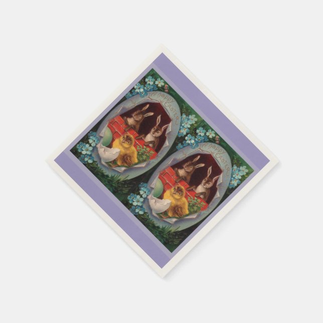 Bunnies and Chick Easter Paper Napkins (Corner)