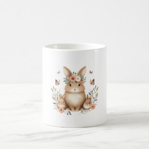 Bunnies and Flowers Illustration Cute Bunny Floral Coffee Mug