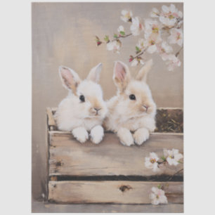 Bunnies and Flowers Vintage Style Art Decoupage Tissue Paper