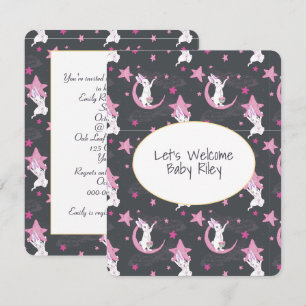 Bunnies and Gold Stars on Grey Invitation