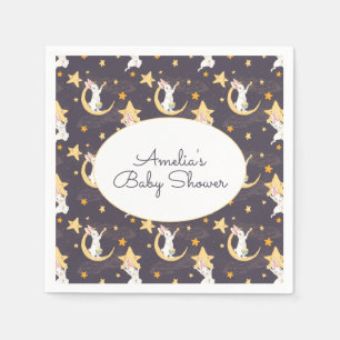 Bunnies and Gold Stars on Grey Napkin