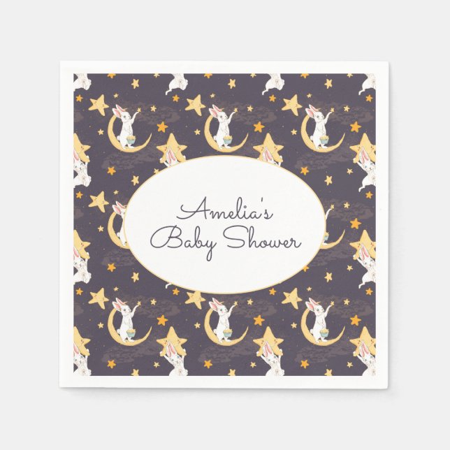 Bunnies and Gold Stars on Grey  Napkin (Front)