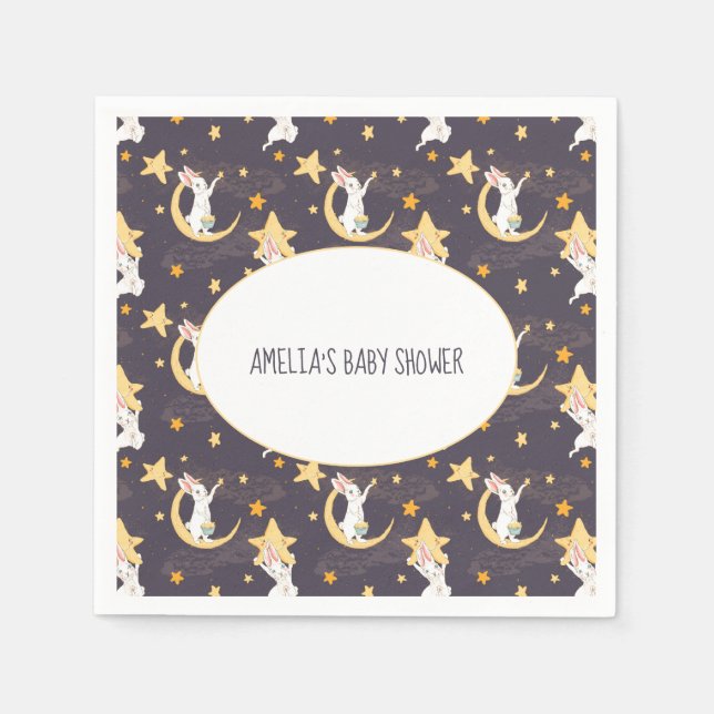 Bunnies and Gold Stars on Grey  Napkin (Front)