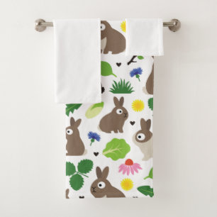 Bunnies And Their Treats Bath Towel Set