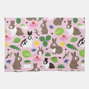 Bunnies And Their Treats Tea Towel