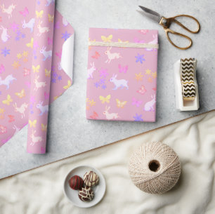 bunnies and yellow butterflies wrapping paper