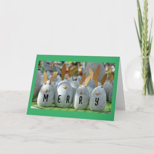 BUNNIES ARE HERE TO SAY MERRY CHRISTMAS HOLIDAY CARD (Front)