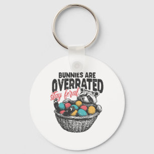 Bunnies Are Overrated Stay Feral Racoon Retro Eas Key Ring