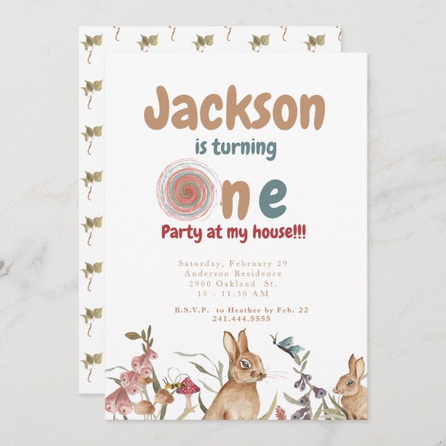 Bunnies Baby 1st Birthday Party II Invitation (Front/Back)