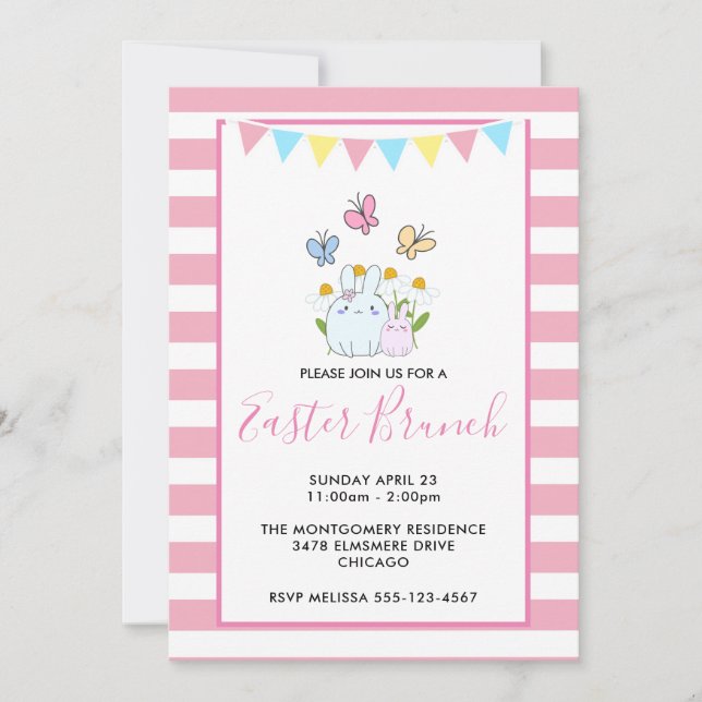 Bunnies, Butterflies & Daisies Easter Brunch Invitation (Front)