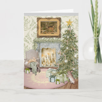 Bunnies Celebrating Christmas Folded Greeting Card