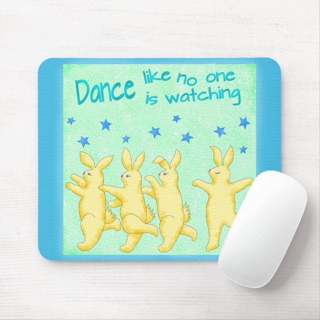 Bunnies Dance Like No One's Watching Yellow Green Mouse Pad (With Mouse)
