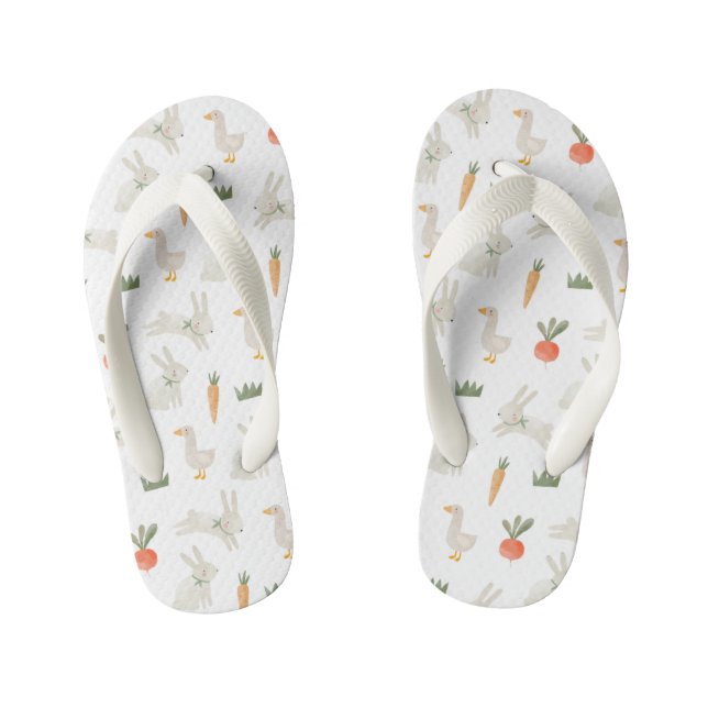 Bunnies & Ducks on the Farm Pattern Kid's Jandals (Footbed)