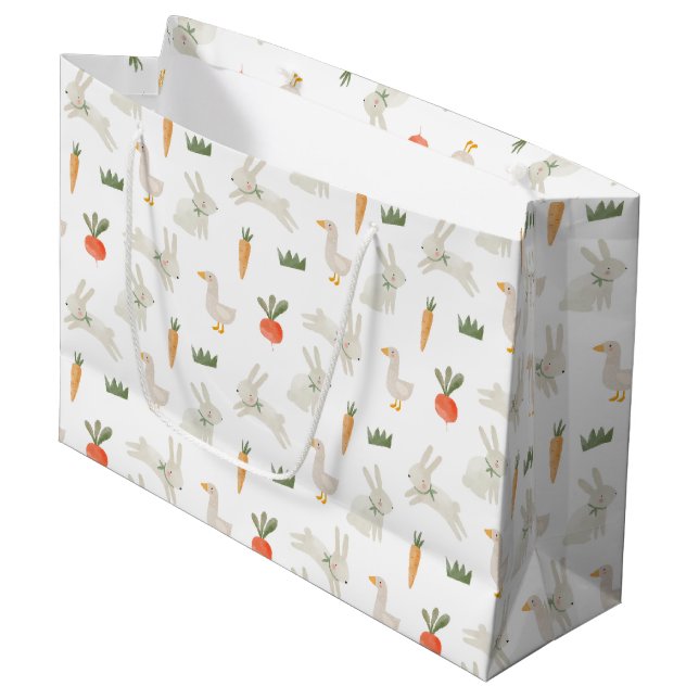 Bunnies & Ducks on the Farm Pattern Large Gift Bag (Front Angled)