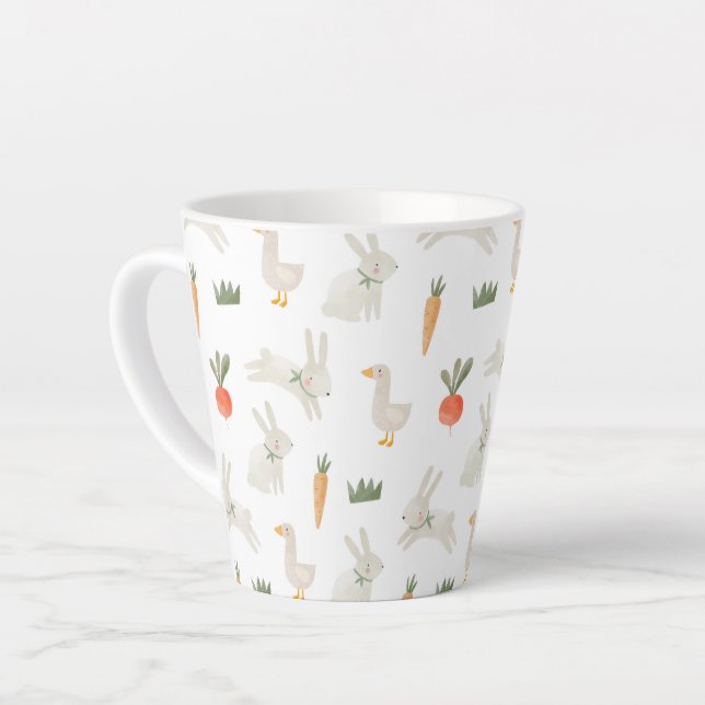 Bunnies & Ducks on the Farm Pattern Latte Mug (Left Angle)