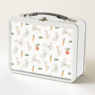 Bunnies & Ducks on the Farm Pattern Metal Lunch Box