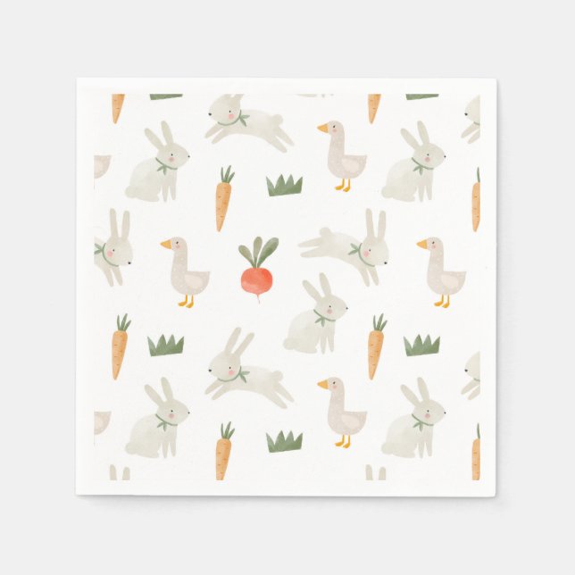 Bunnies & Ducks on the Farm Pattern Napkin (Front)