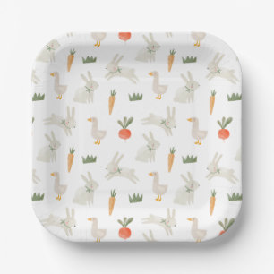 Bunnies & Ducks on the Farm Pattern Paper Plate
