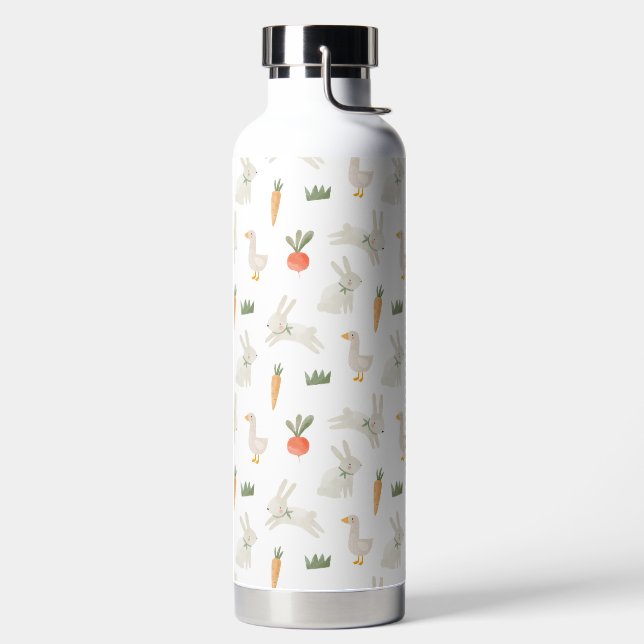 Bunnies & Ducks on the Farm Pattern Water Bottle (Left)