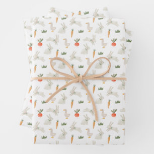 Bunnies & Ducks on the Farm Pattern Wrapping Paper Sheet