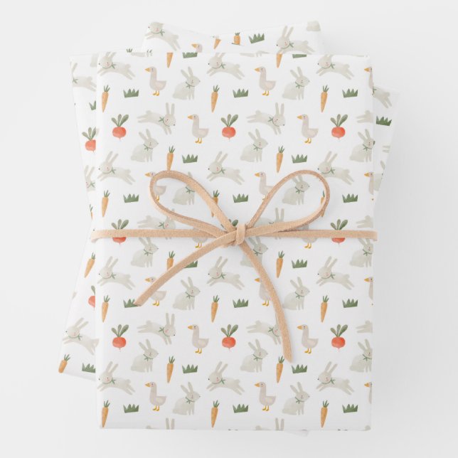 Bunnies & Ducks on the Farm Pattern Wrapping Paper Sheet (In situ)