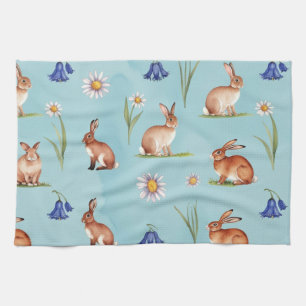 Bunnies, Hares, bluebells & Daisies Tea Towel