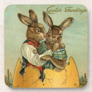 Bunnies in a Gold Egg, Vintage Victorian Easter Coaster