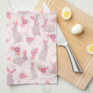 Bunnies in Flower Field Kitchen Towel